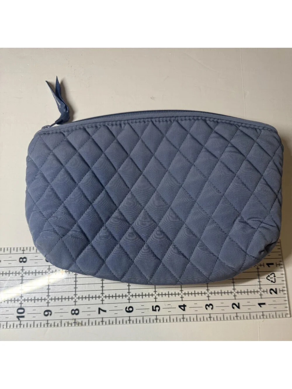 Vera Bradley Medium Quilted Travel Cosmetic Makeup Bag Slat Blue / Carbon Gray